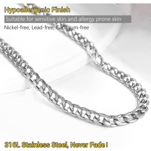 PROSTEEL 5MM Curb Cuban Chain Necklace 22" 316L Stainless Steel streetware - Picture 5 of 8